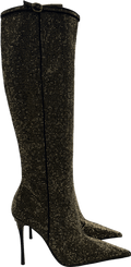 Kurt Geiger Black /gold Crystal - embellished Heeled Woven Knee - high Boot UK 4 EU 37 👠 - Reliked