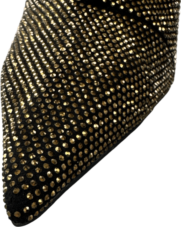 Kurt Geiger Black /gold Crystal - embellished Heeled Woven Knee - high Boot UK 4 EU 37 👠 - Reliked