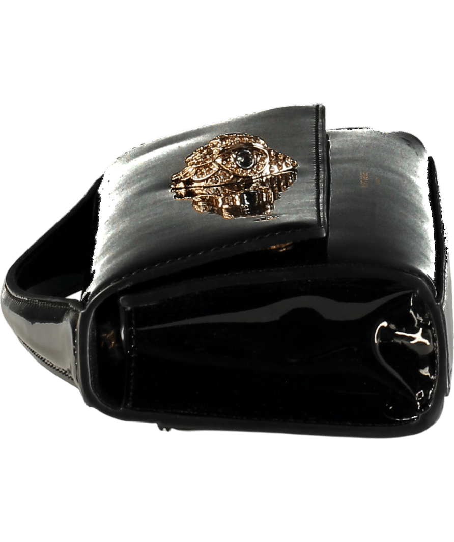 Kurt Geiger Black Patent Leather Bond Long Top Handle Clutch bag with crossbody chain - Reliked