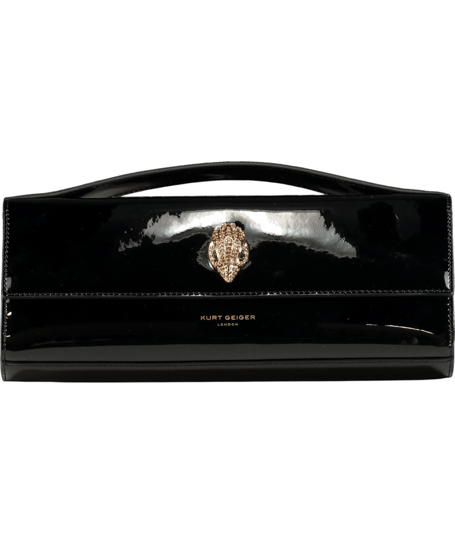 Kurt Geiger Black Patent Leather Bond Long Top Handle Clutch bag with crossbody chain - Reliked