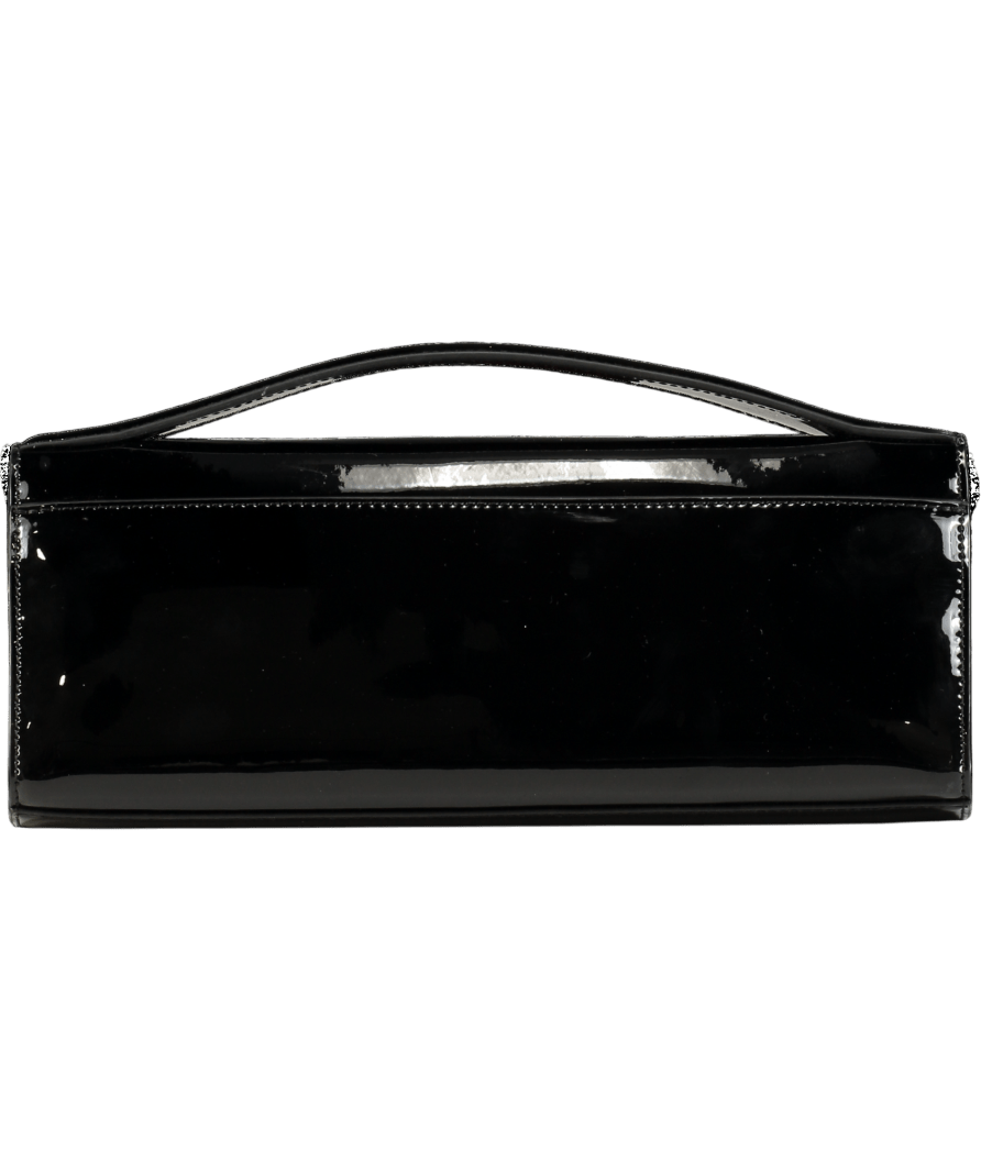 Kurt Geiger Black Patent Leather Bond Long Top Handle Clutch bag with crossbody chain - Reliked