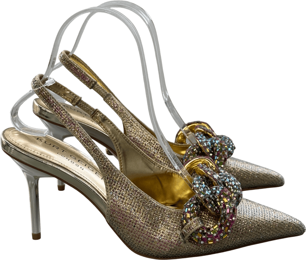 Kurt Geiger Gold 70mm Crystal - chain Slingback UK 4 EU 37 👠 - Reliked