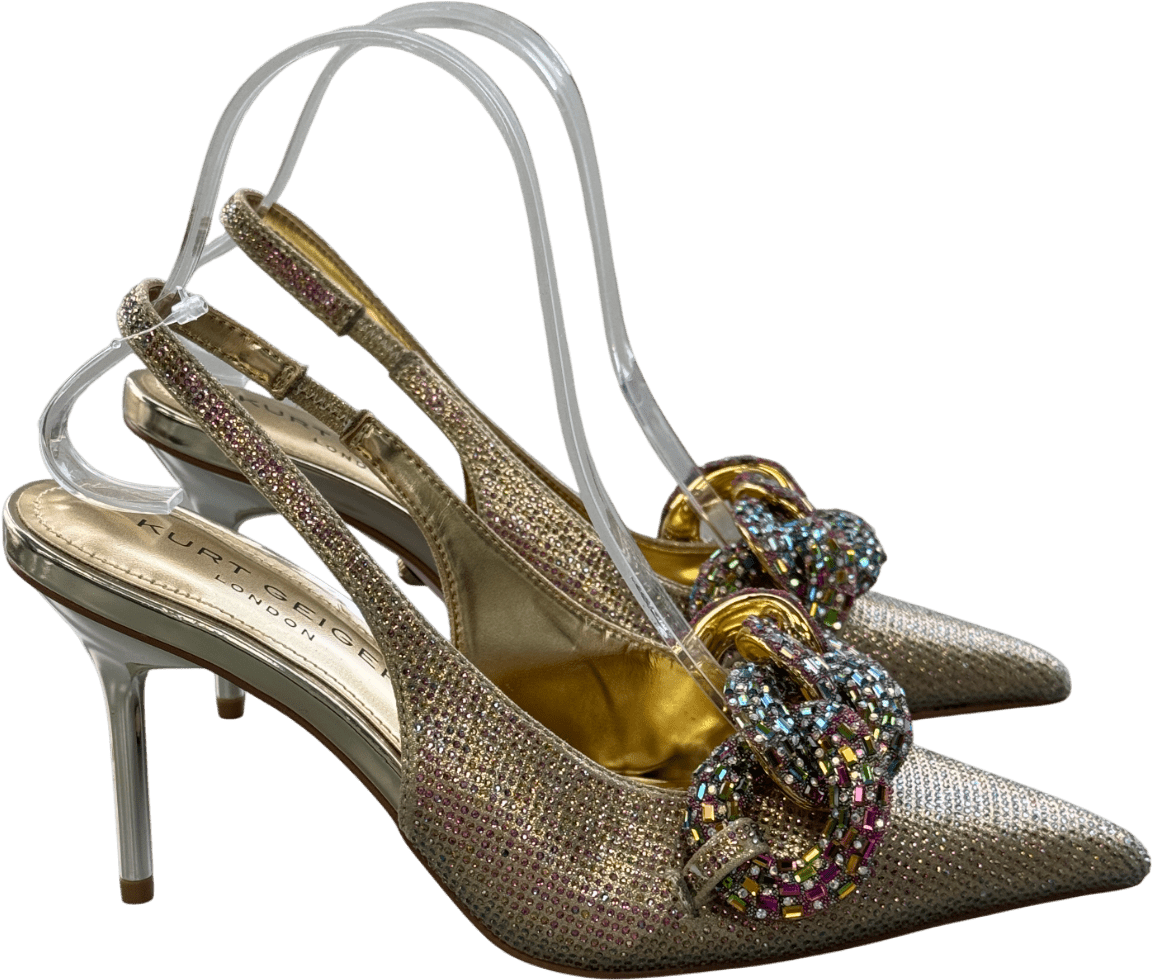 Kurt Geiger Gold 70mm Crystal - chain Slingback UK 4 EU 37 👠 - Reliked