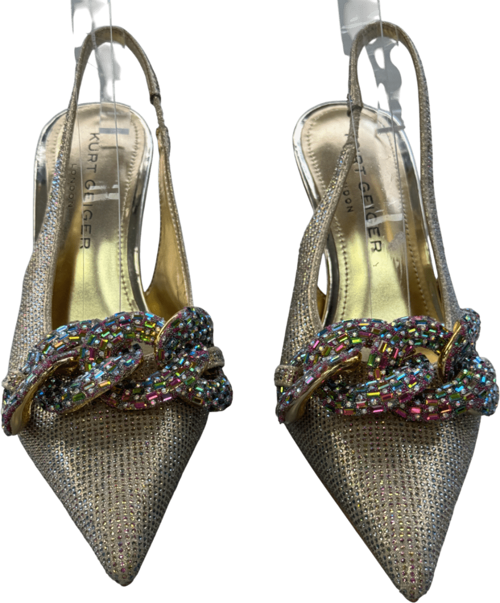 Kurt Geiger Gold 70mm Crystal - chain Slingback UK 4 EU 37 👠 - Reliked