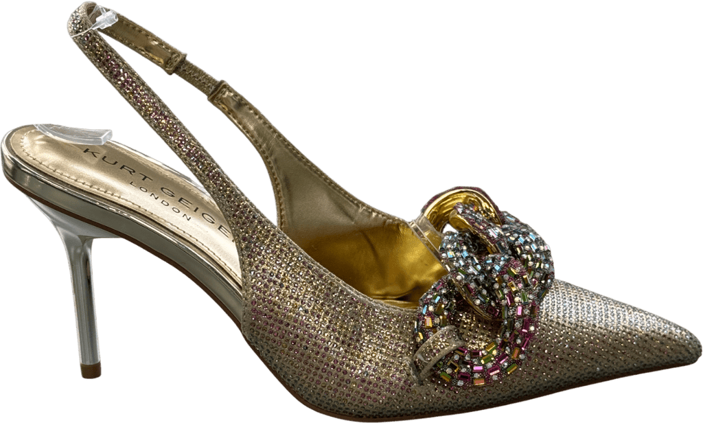 Kurt Geiger Gold 70mm Crystal - chain Slingback UK 4 EU 37 👠 - Reliked
