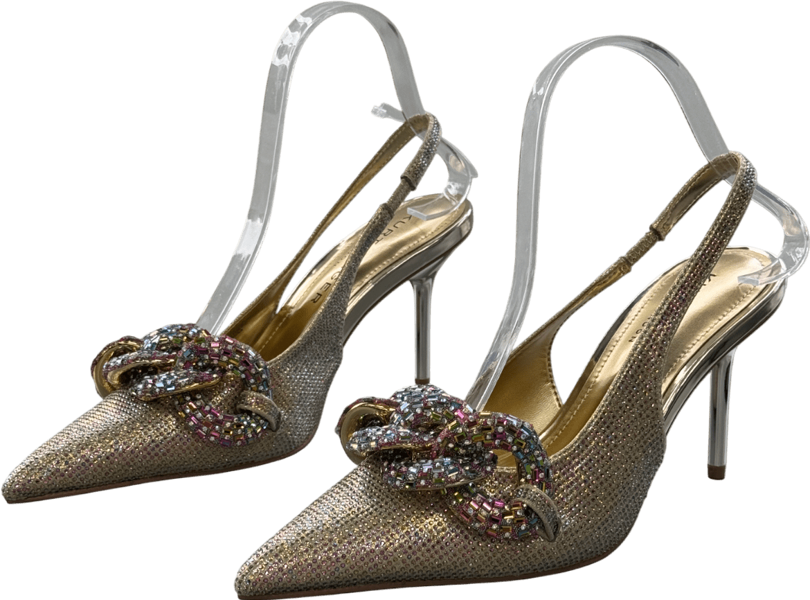 Kurt Geiger Gold 70mm Crystal - chain Slingback UK 4 EU 37 👠 - Reliked