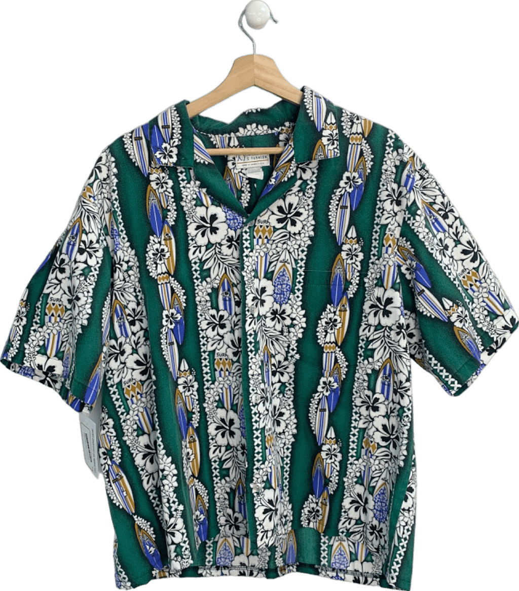 KYs International Fashion Green Hawaiian Shirt XL - Reliked