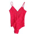 ANTHROPOLOGIE Sabrina V-neck Lace Bodysuit In  Vibrant Coral Pink UK M
