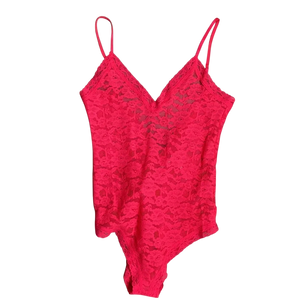 ANTHROPOLOGIE Sabrina V-neck Lace Bodysuit In  Vibrant Coral Pink UK M
