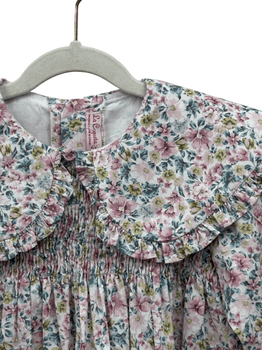 LA COQUETA KIDS White Whie / Pink Floral Long Sleeve Smocked Dress 6 Years - Reliked