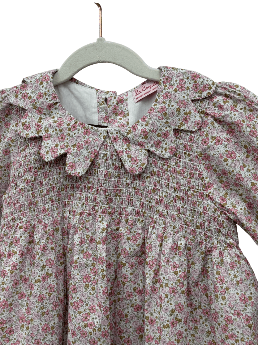 La Coqueta Pink Scalloped Collar Smocked Floral Dress 4 Years - Reliked