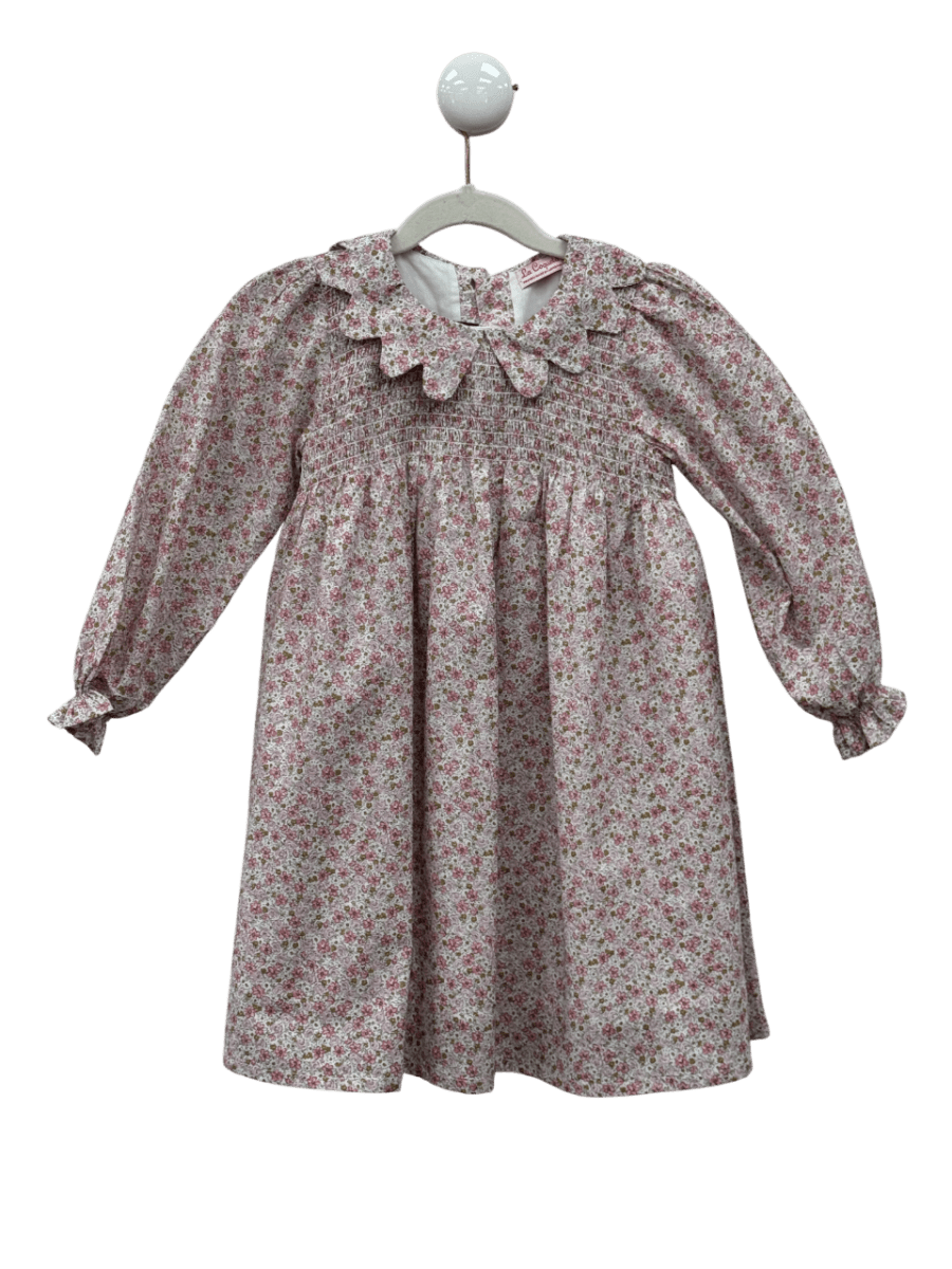 La Coqueta Pink Scalloped Collar Smocked Floral Dress 4 Years - Reliked