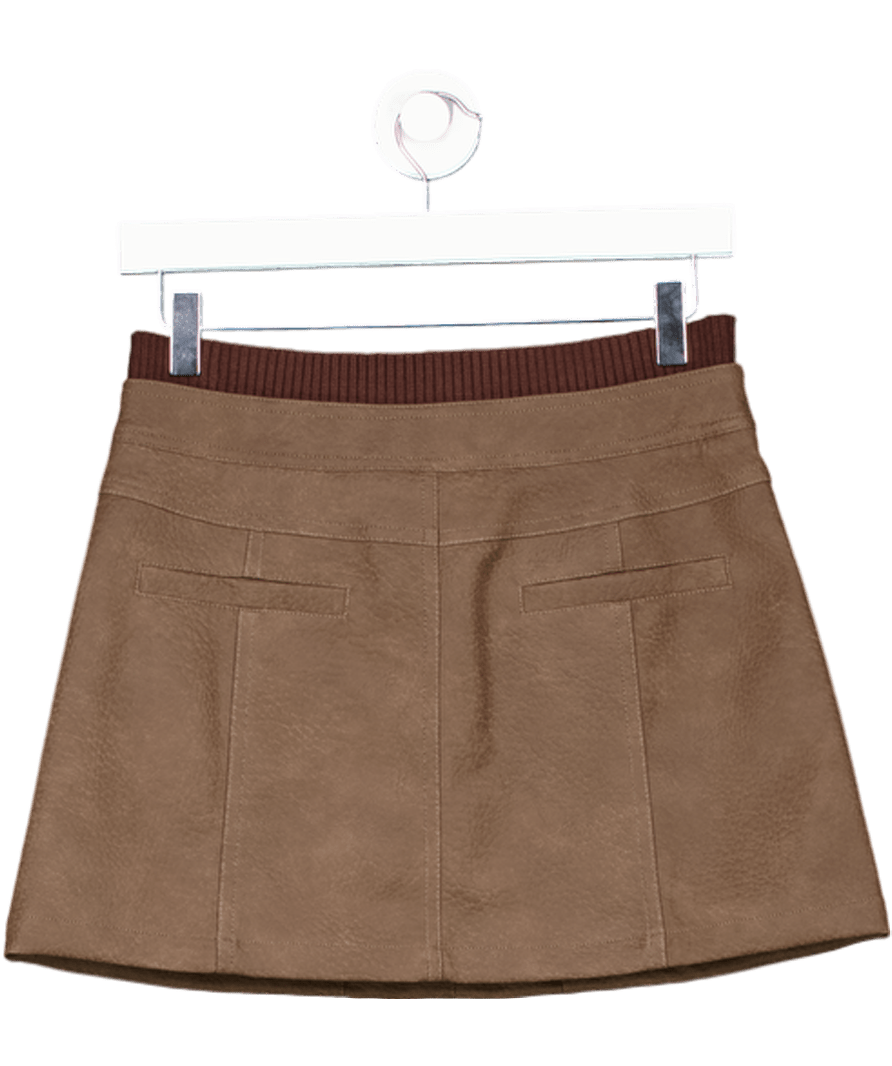 L.A - Space Brown Sienna Faux Leather Cargo Mini Skirt UK 6 - Reliked