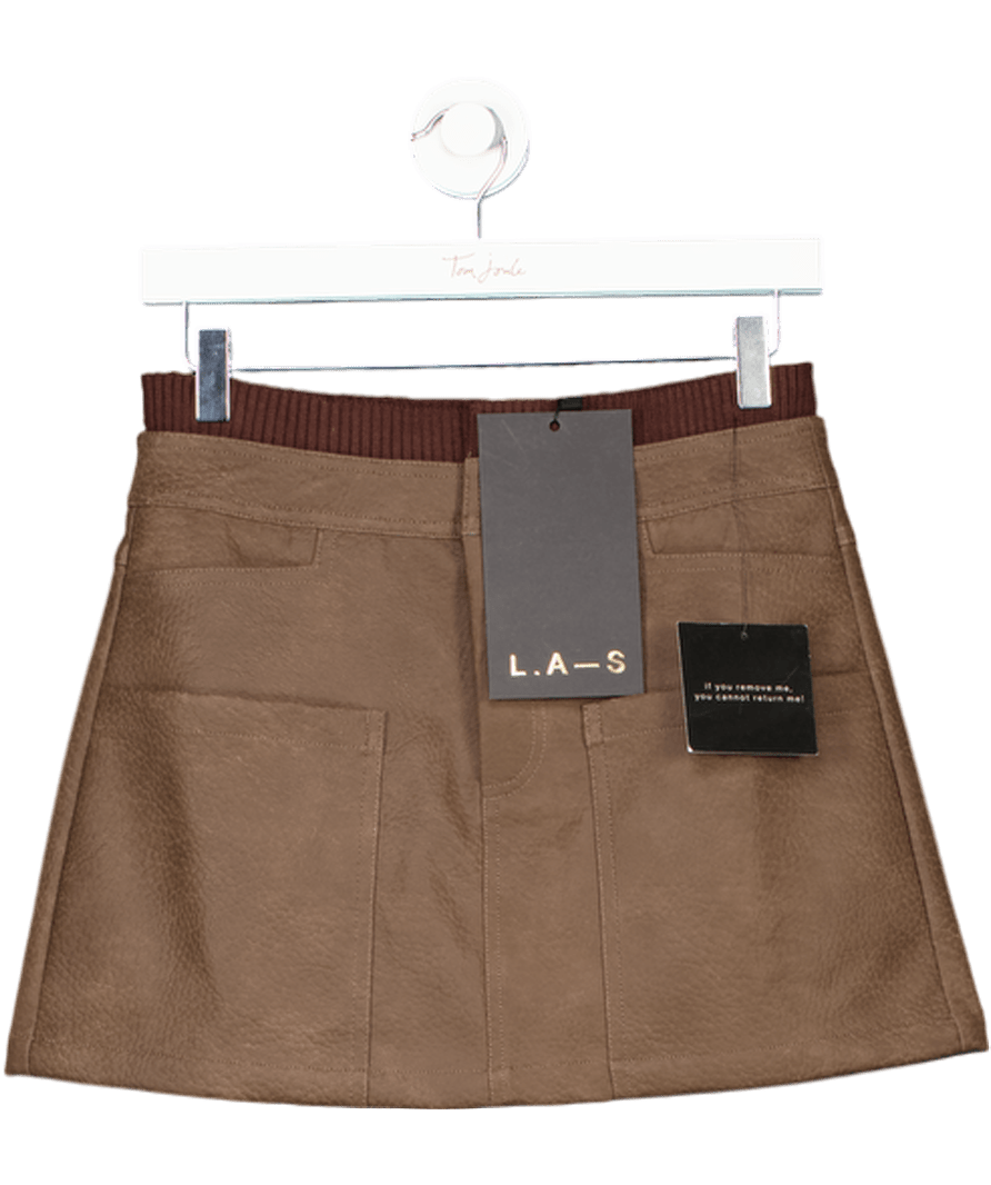 L.A - Space Brown Sienna Faux Leather Cargo Mini Skirt UK 6 - Reliked
