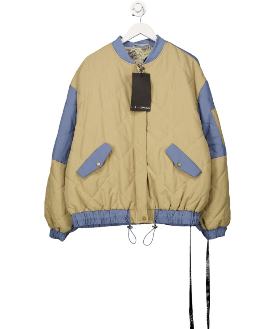 L.A - SPACE "Louis" Colour Block Reversible Beige & Blue / Toile Bomber Jacket UK M - Reliked
