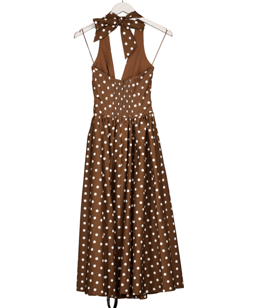 L.A - SPACE 'pretty Woman' Polka Dot Halter Neck Corset Midi Dress Brown UK 6 - Reliked