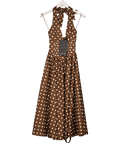 L.A - SPACE 'pretty Woman' Polka Dot Halter Neck Corset Midi Dress Brown UK 6 - Reliked