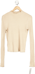 L'Academie Beige Ribbed Knit Top UK S - Reliked