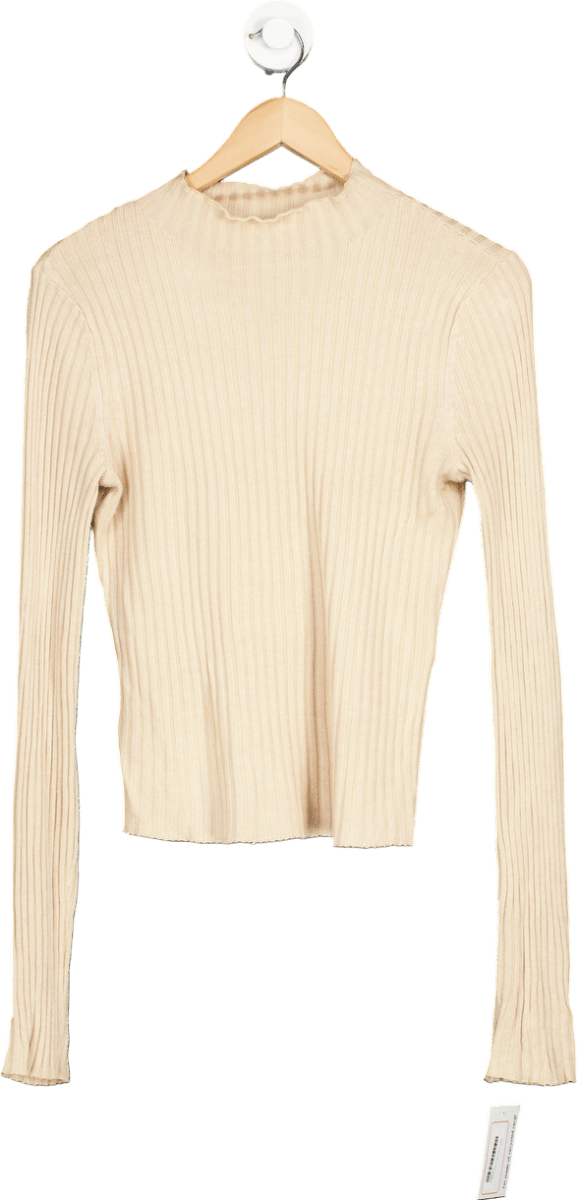 L'Academie Beige Ribbed Knit Top UK S - Reliked