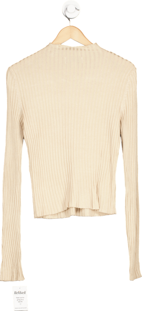 L'Academie Beige Ribbed Knit Top UK S - Reliked