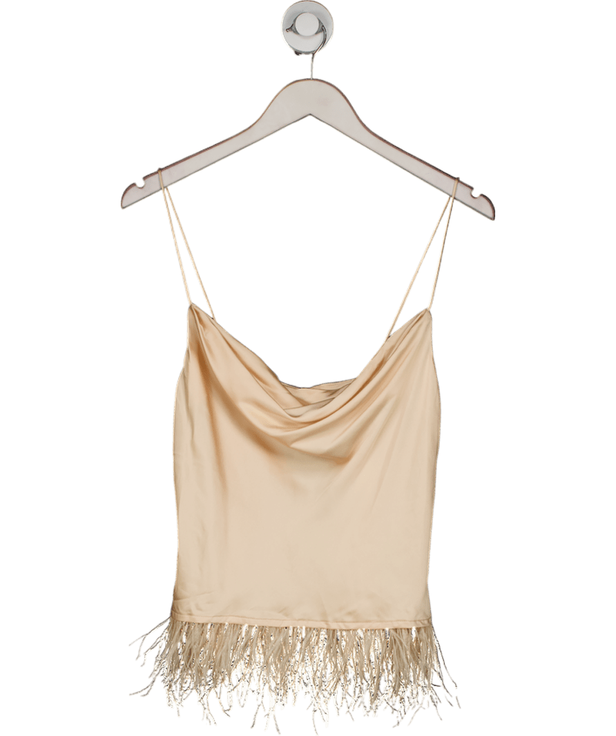 L'academie Cream Feather Trim Satin Cami Top UK XS - Reliked