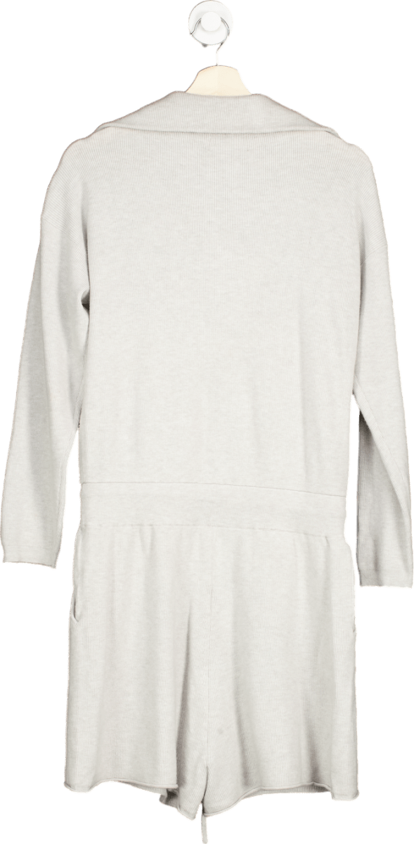L'Academie Light Grey Ribbed Knit Zip - Up Romper M - Reliked