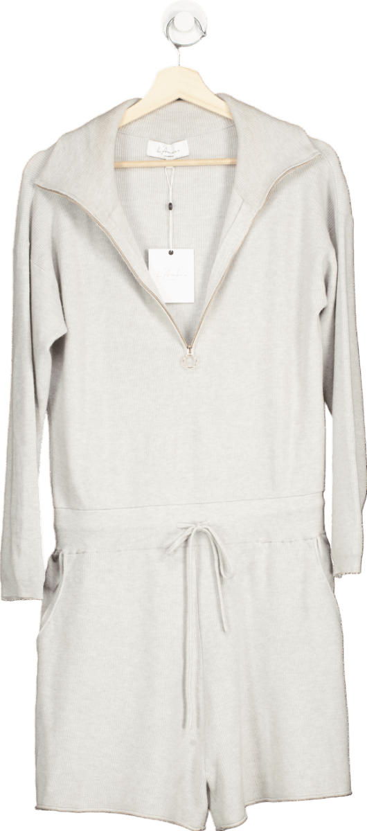 L'Academie Light Grey Ribbed Knit Zip - Up Romper M - Reliked