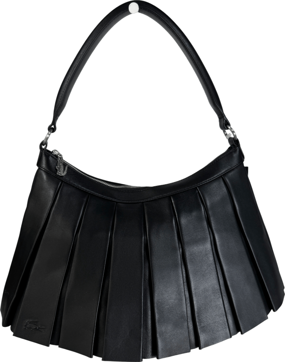 Lacoste Black Pleated Leather Shoulder Bag - Reliked