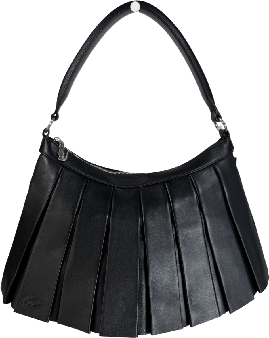 Lacoste Black Pleated Leather Shoulder Bag - Reliked