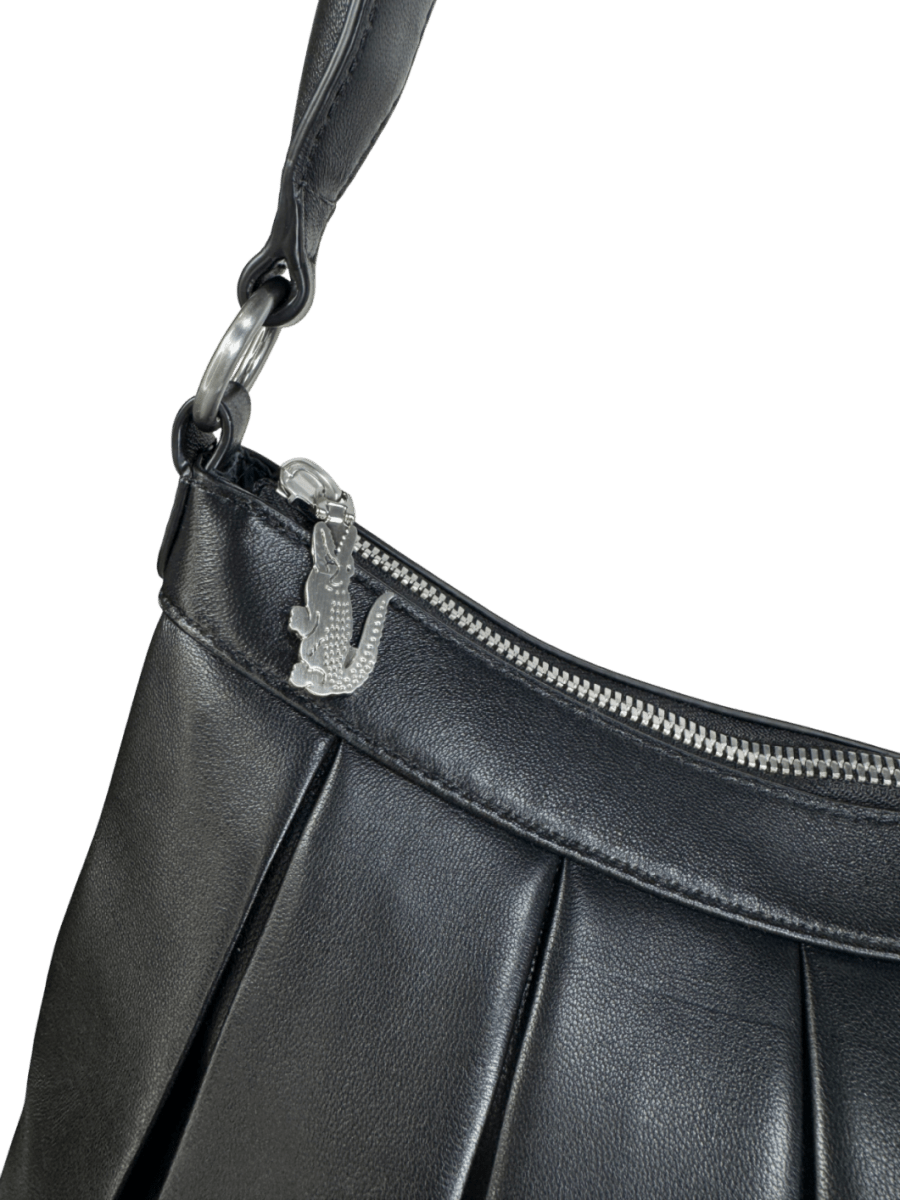 Lacoste Black Pleated Leather Shoulder Bag - Reliked