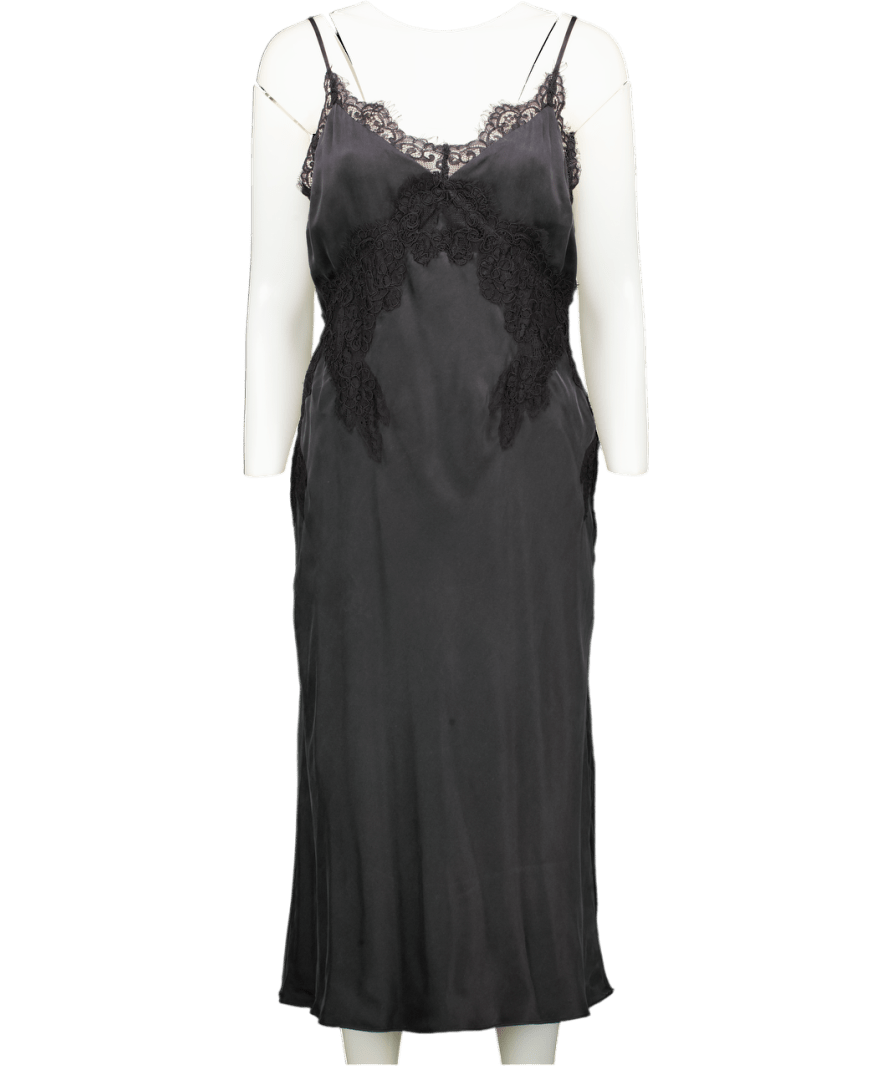 L'agence Black Luxury Silk Song Lace - trimmed Slip Midi Dress Us8 UK 12 - Reliked