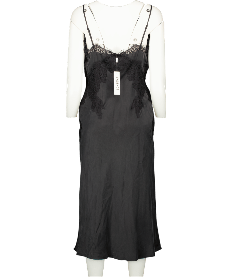 L'agence Black Luxury Silk Song Lace - trimmed Slip Midi Dress Us8 UK 12 - Reliked