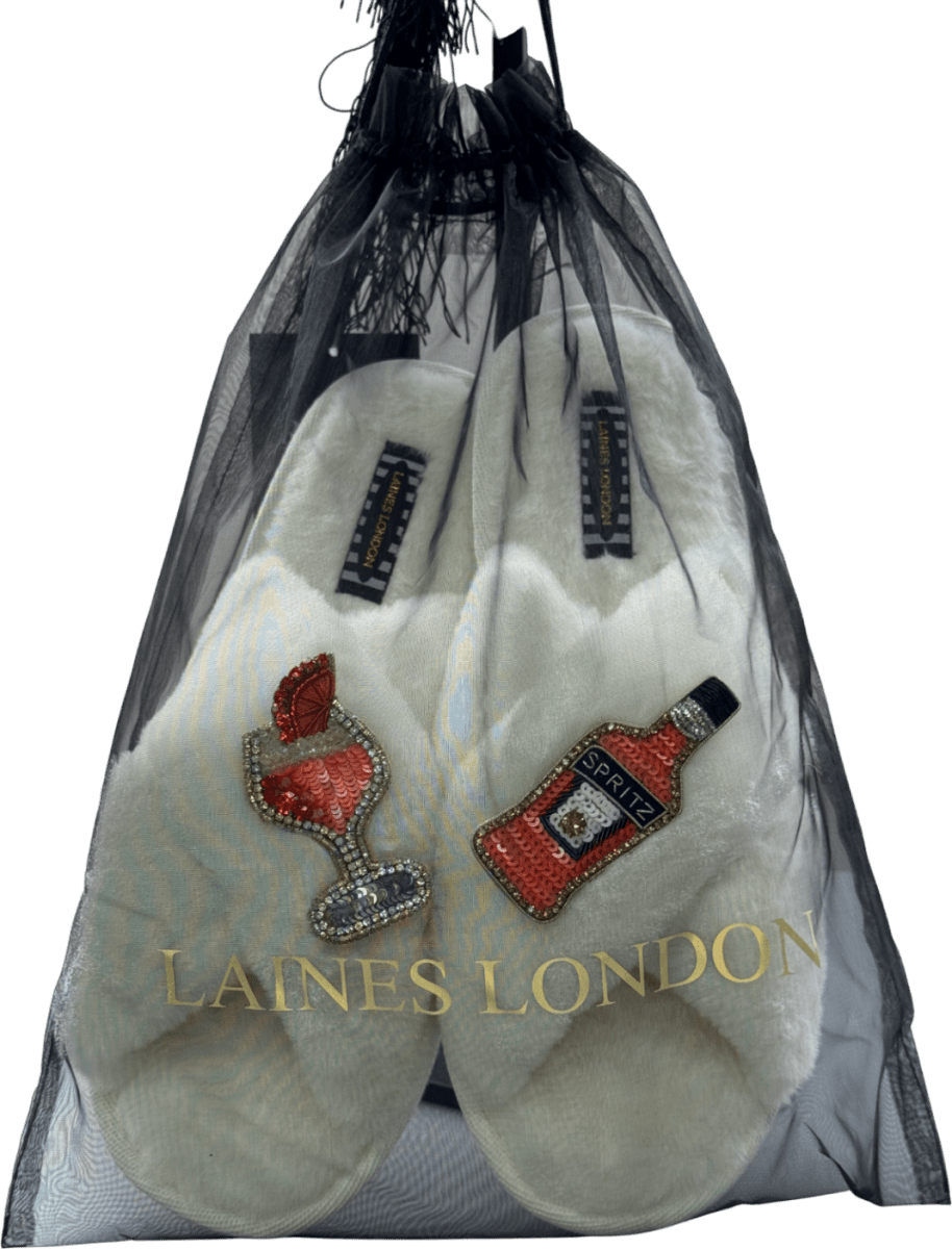 Laines London Ivory White Classic Slippers With Summer Spritzer Brooches UK L / UK 7 - 8 - Reliked