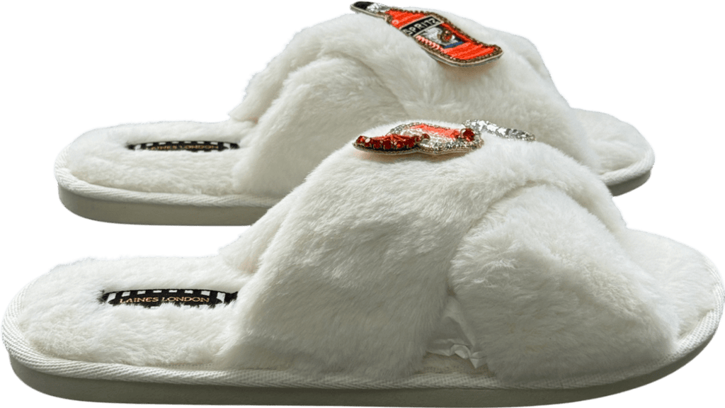 Laines London Ivory White Classic Slippers With Summer Spritzer Brooches UK L / UK 7 - 8 - Reliked