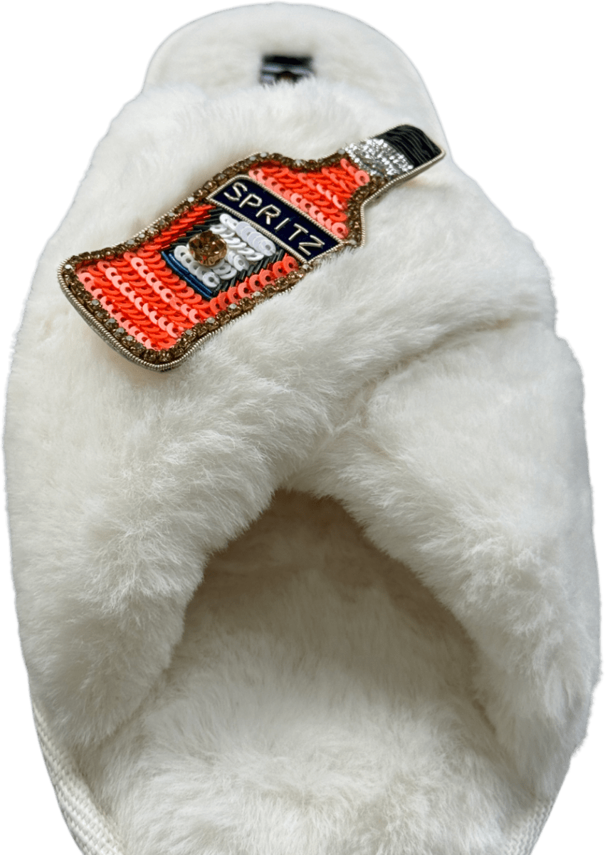 Laines London Ivory White Classic Slippers With Summer Spritzer Brooches UK L / UK 7 - 8 - Reliked