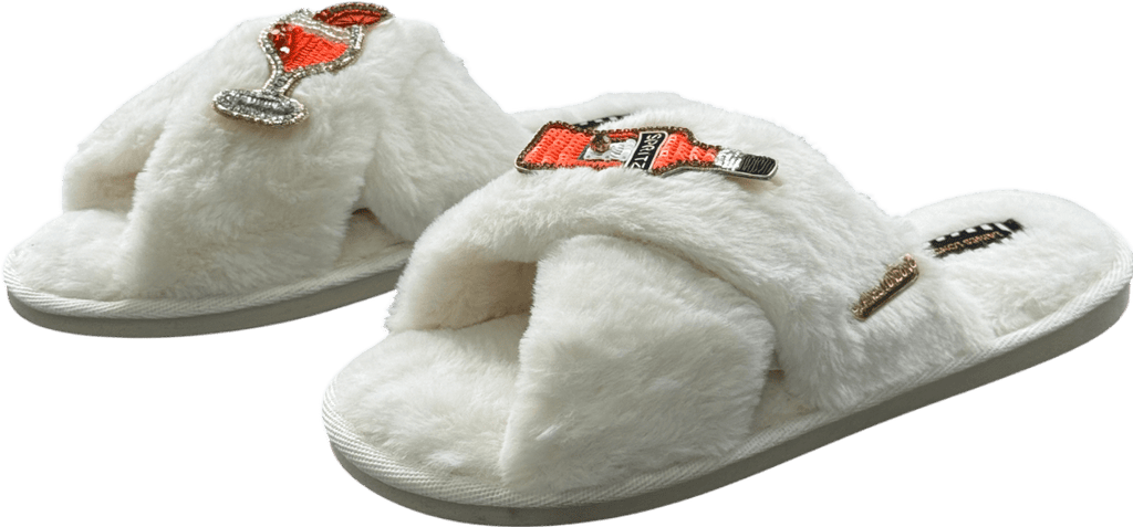 Laines London Ivory White Classic Slippers With Summer Spritzer Brooches UK L / UK 7 - 8 - Reliked