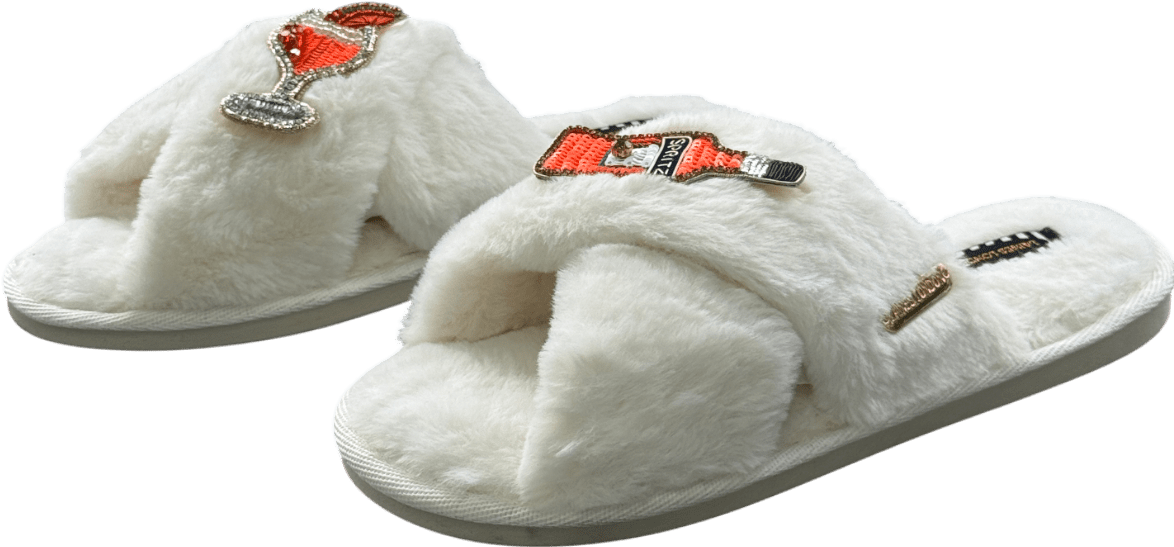 Laines London Ivory White Classic Slippers With Summer Spritzer Brooches UK L / UK 7 - 8 - Reliked