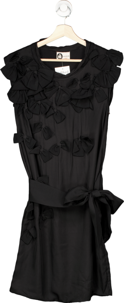 Lanvin Black Silk dress with 3d bow details UK S - Reliked