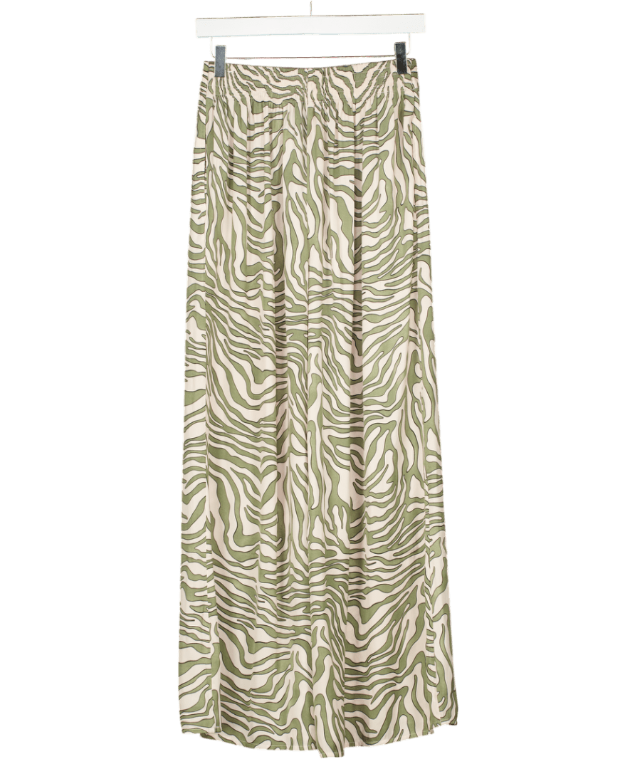 LASCANA Green Abstract Satin Wide Leg Trousers UK 10 - Reliked