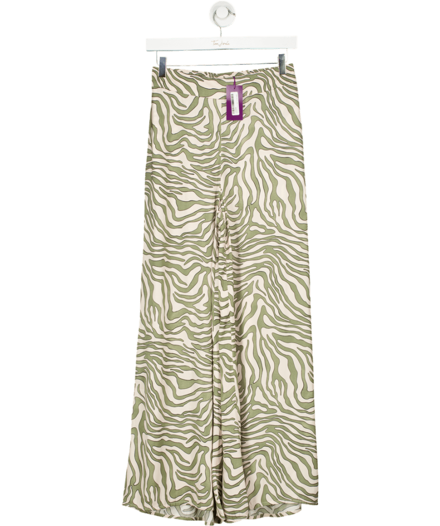 LASCANA Green Abstract Satin Wide Leg Trousers UK 10 - Reliked