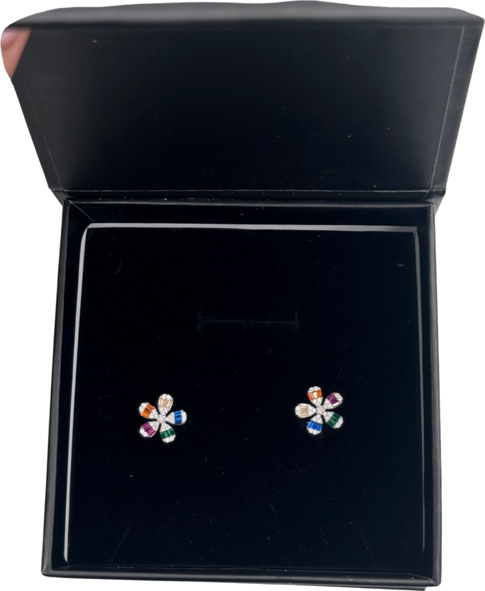 L'atelier Metallic Jewel Flower Stud Earrings One Size - Reliked