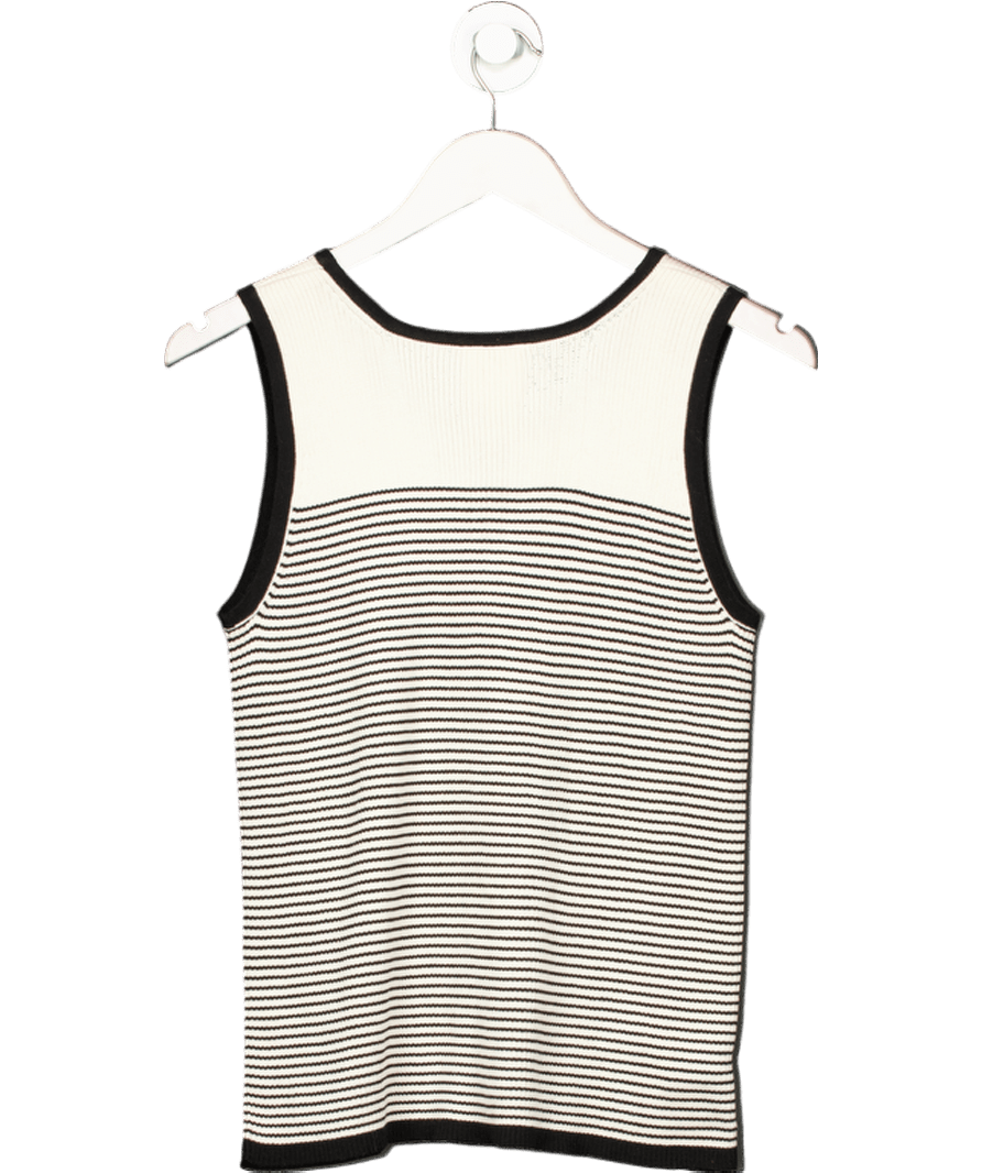 Laura Ashley White & Black Cotton Knit Tank Top UK L - Reliked