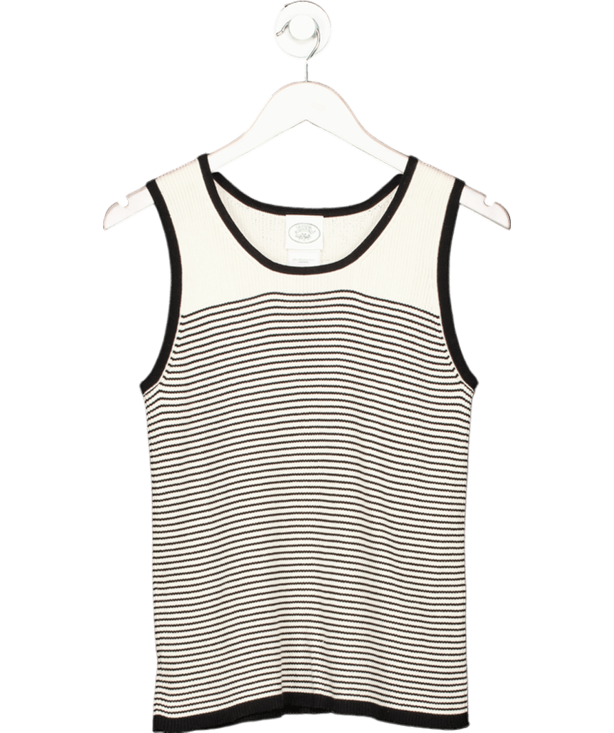Laura Ashley White & Black Cotton Knit Tank Top UK L - Reliked