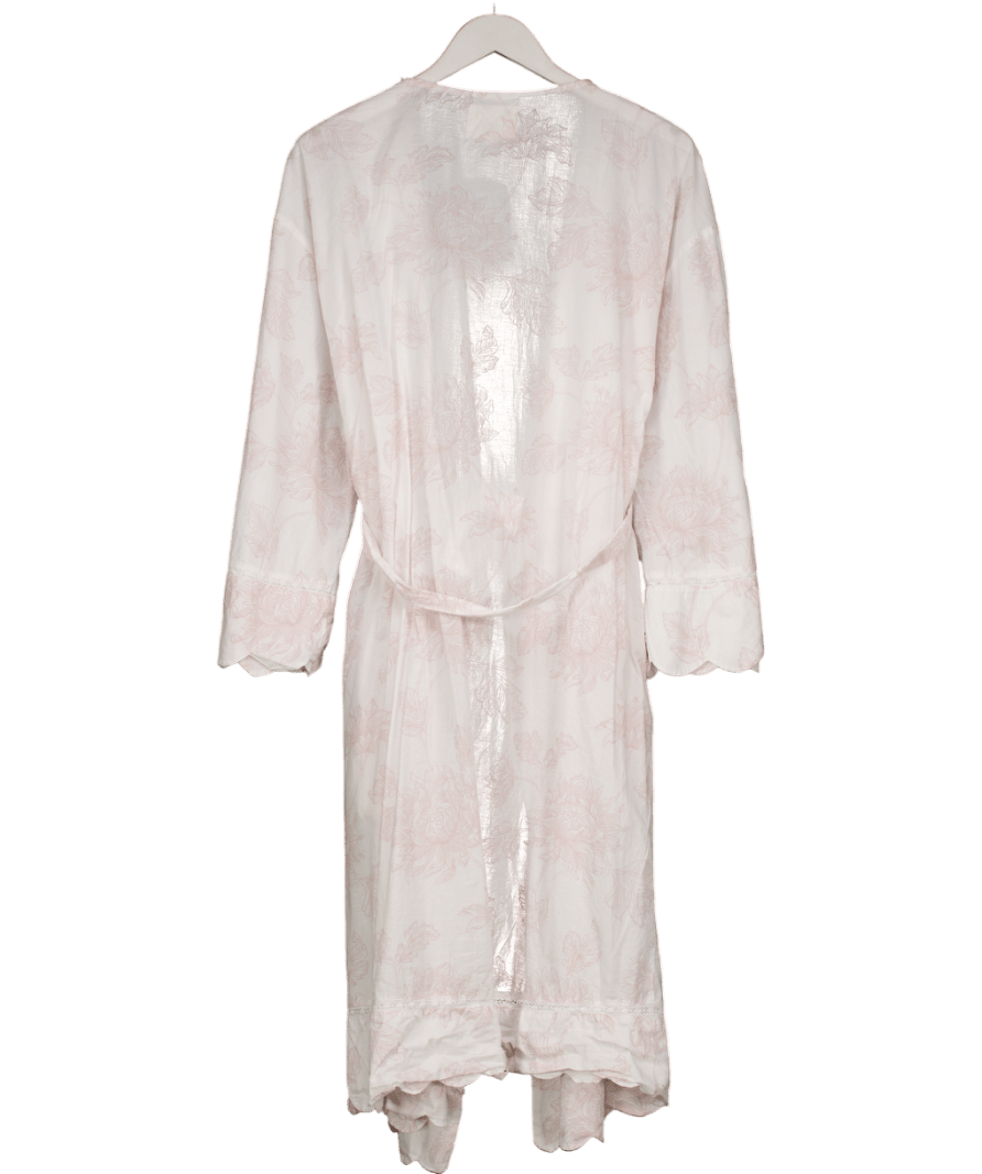 LAURA ASHLEY White Pink Floral Cotton Robe UK S - Reliked