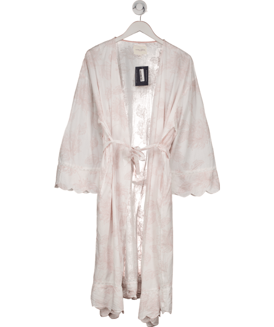 LAURA ASHLEY White Pink Floral Cotton Robe UK S - Reliked