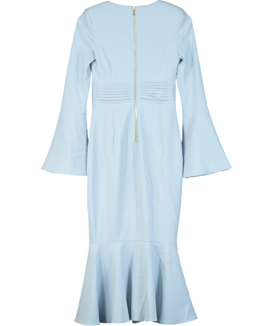 Lavish Alice Serena Fluted Sleeve Micro Shell Button Midi Dress In Light Blue UK 6 - Reliked