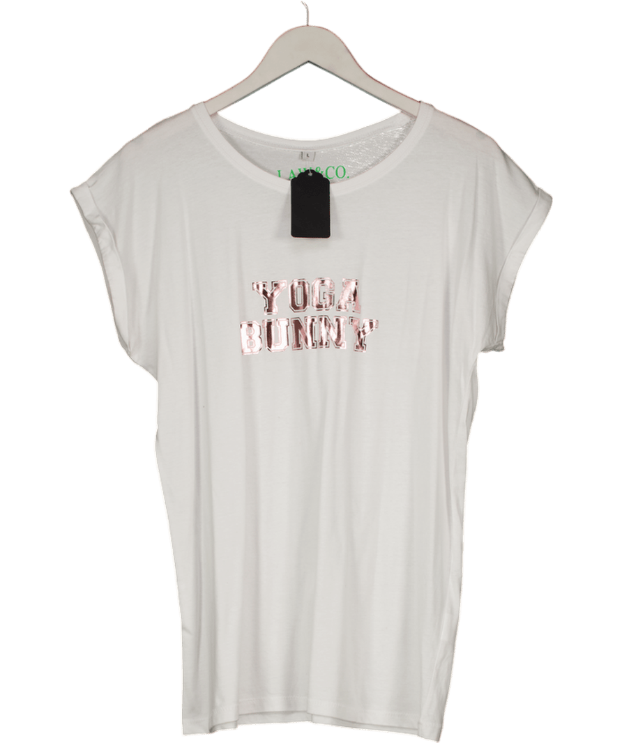 Law&co White Yoga Bunny Tee White/pink UK L - Reliked