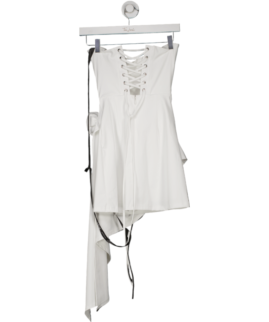 Leau Rosette Strapless Mini Dress - Ivory White UK XS - Reliked