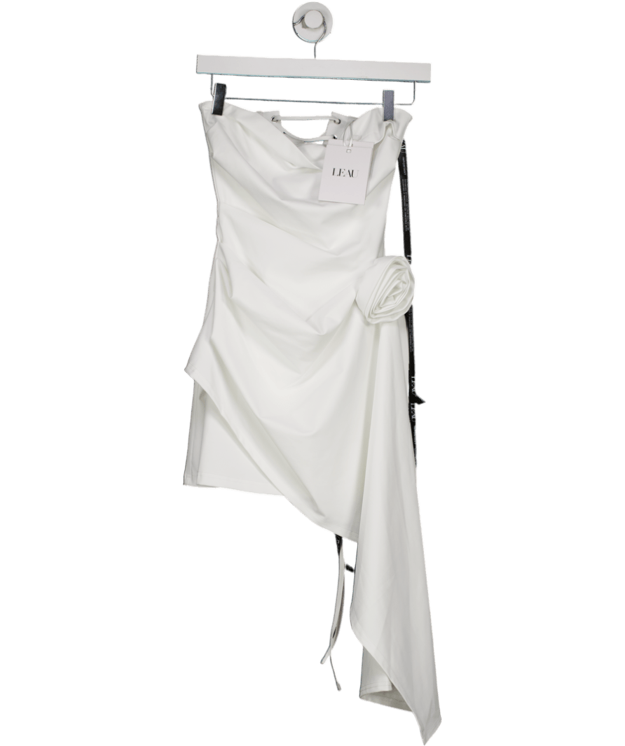 Leau Rosette Strapless Mini Dress - Ivory White UK XS - Reliked