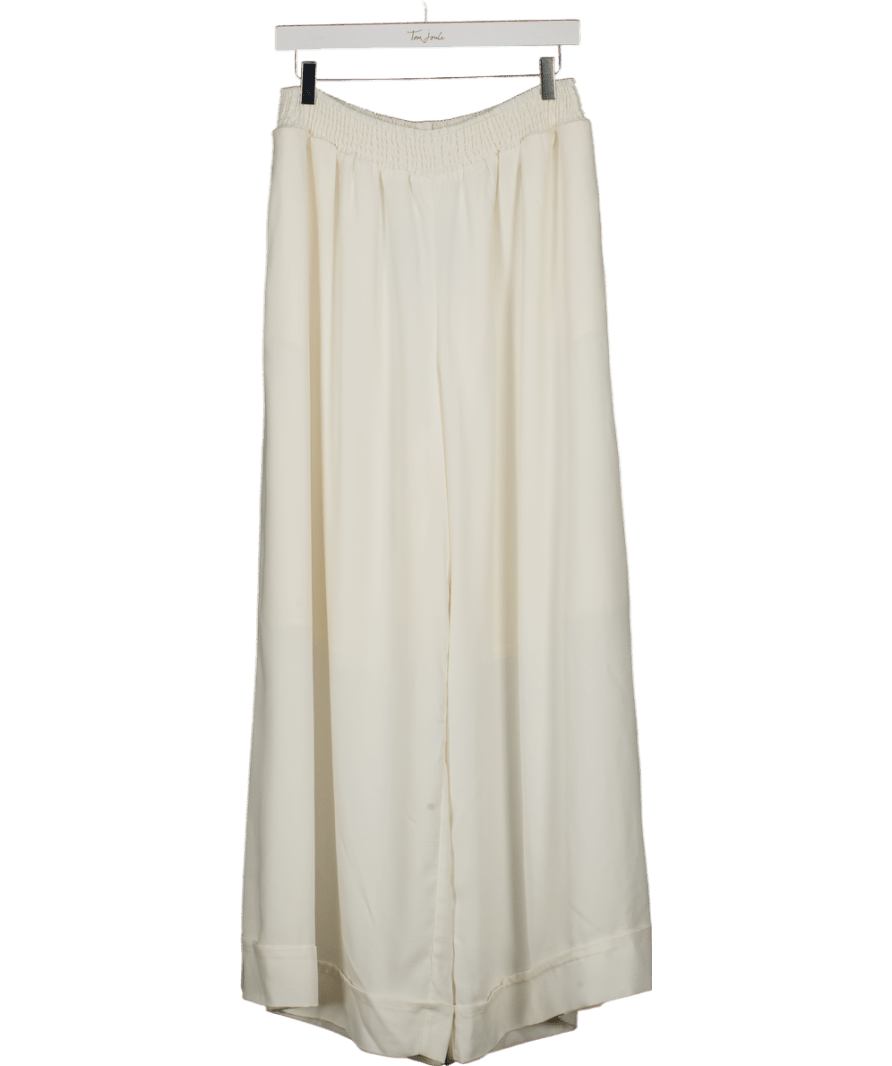 Leem White Shirred - waist Wide - leg Woven Trousers UK S - Reliked